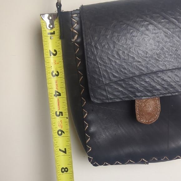 Compact Black Tire Crossbody Bag Upcycled Adjustable Strap - Picture 12 of 15